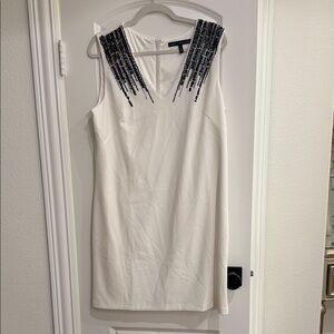 White House Black Market White Dress with Black Sequin Accents